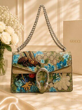 Authentic Gucci Dionysus Blooms GG Supreme Chain Shoulder Bag
